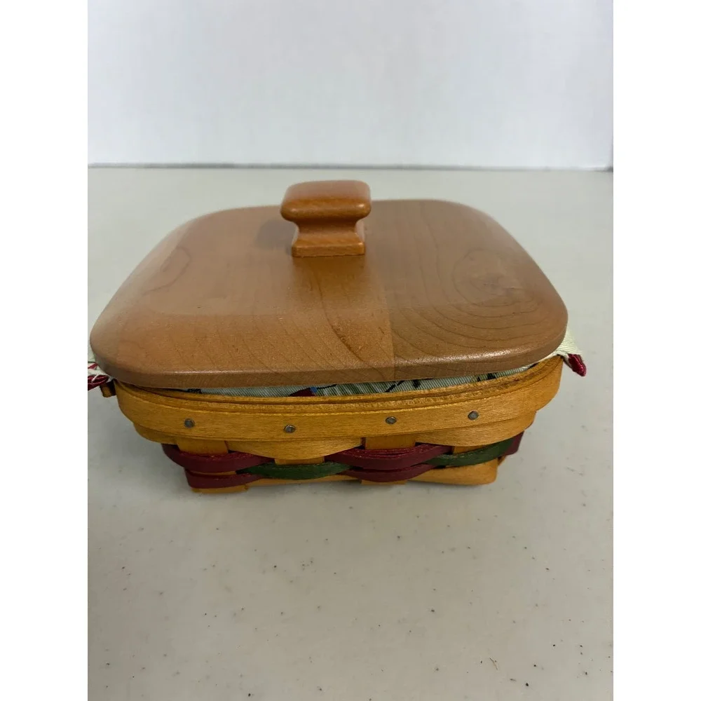 Longaberger Blue Ribbon Collection Small Square Basket Wood Lid Christmas 2002